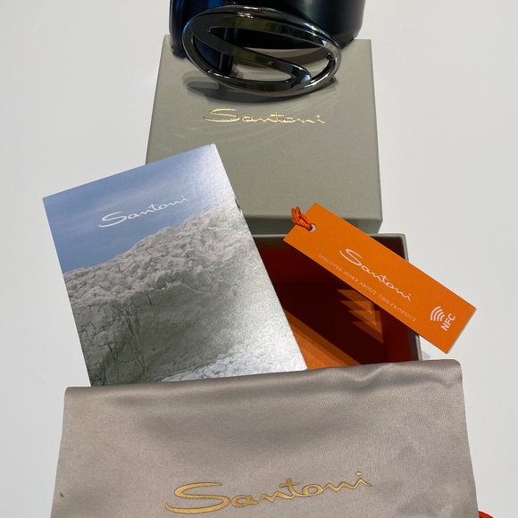 Men's Santoni Leather Logo Belt - Made in Italy - Picture 11 of 11